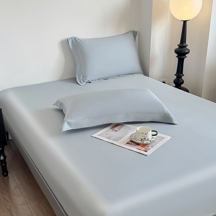 91家纺网 家纺一手货源 找家纺 金喜 2025新款LF级60支莱赛尔天丝床笠三件套纯色天丝床笠 雾兰