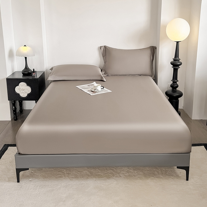 91家纺网 家纺一手货源 找家纺 金喜 2025新款LF级60支莱赛尔天丝床笠三件套纯色天丝床笠 香谷棕