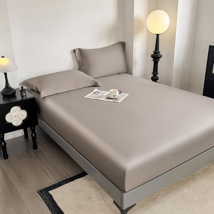 91家纺网 家纺一手货源 找家纺 金喜 2025新款LF级60支莱赛尔天丝床笠三件套纯色天丝床笠 香谷棕