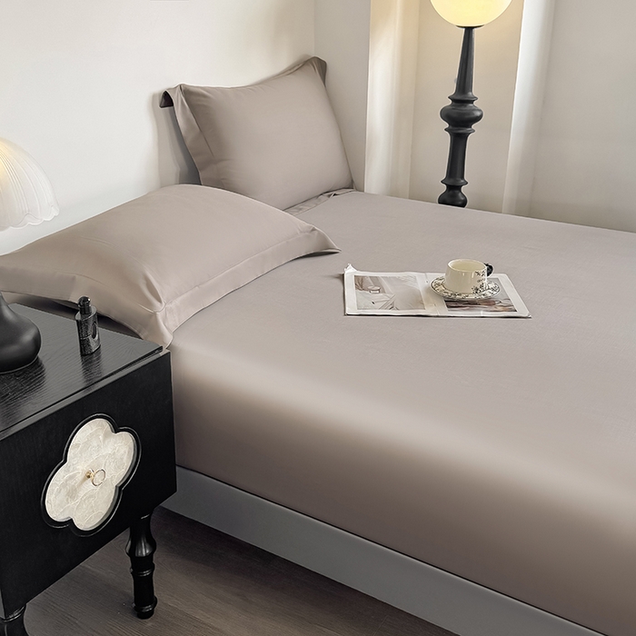 91家纺网 家纺一手货源 找家纺 金喜 2025新款LF级60支莱赛尔天丝床笠三件套纯色天丝床笠 香谷棕