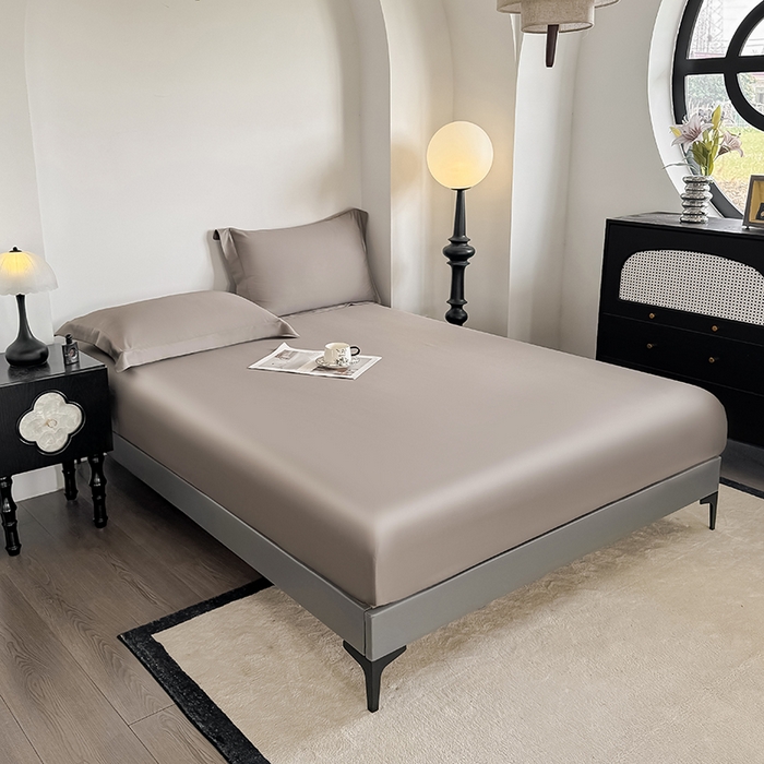 91家纺网 家纺一手货源 找家纺 金喜 2025新款LF级60支莱赛尔天丝床笠三件套纯色天丝床笠 香谷棕