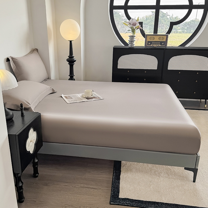 91家纺网 家纺一手货源 找家纺 金喜 2025新款LF级60支莱赛尔天丝床笠三件套纯色天丝床笠 香谷棕