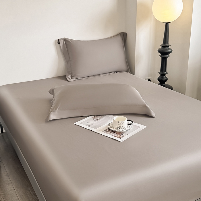 91家纺网 家纺一手货源 找家纺 金喜 2025新款LF级60支莱赛尔天丝床笠三件套纯色天丝床笠 香谷棕