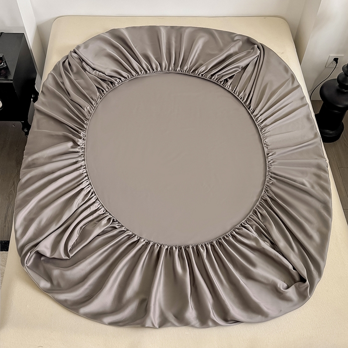 91家纺网 家纺一手货源 找家纺 金喜 2025新款LF级60支莱赛尔天丝床笠三件套纯色天丝床笠 香谷棕