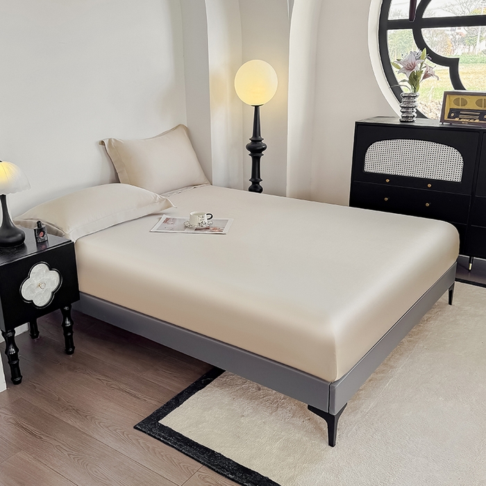 91家纺网 家纺一手货源 找家纺 金喜 2025新款LF级60支莱赛尔天丝床笠三件套纯色天丝床笠 原色