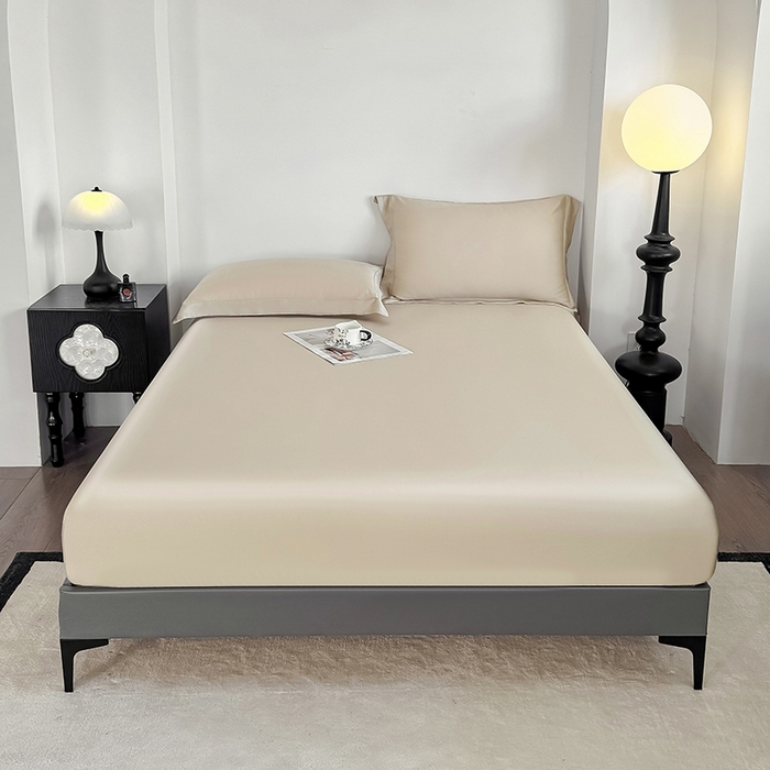 91家纺网 家纺一手货源 找家纺 金喜 2025新款LF级60支莱赛尔天丝床笠三件套纯色天丝床笠 原色