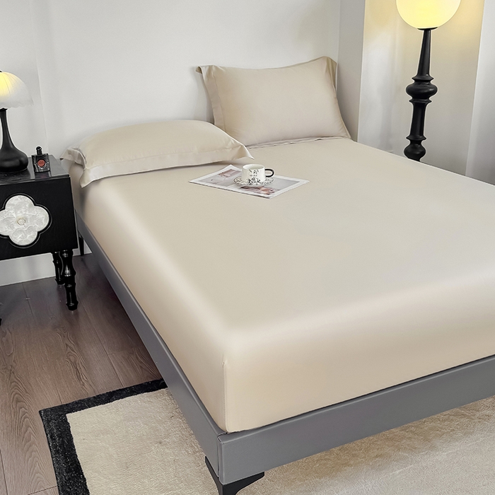 91家纺网 家纺一手货源 找家纺 金喜 2025新款LF级60支莱赛尔天丝床笠三件套纯色天丝床笠 原色