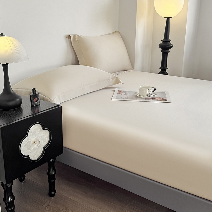 91家纺网 家纺一手货源 找家纺 金喜 2025新款LF级60支莱赛尔天丝床笠三件套纯色天丝床笠 原色