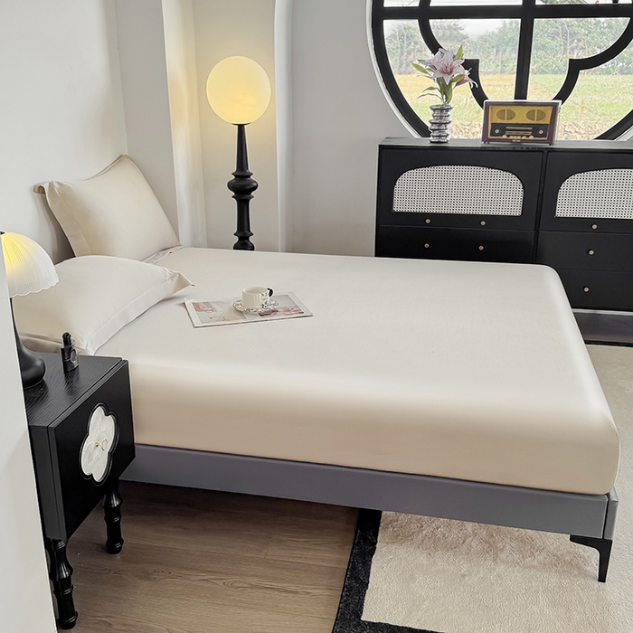 91家纺网 家纺一手货源 找家纺 金喜 2025新款LF级60支莱赛尔天丝床笠三件套纯色天丝床笠 原色