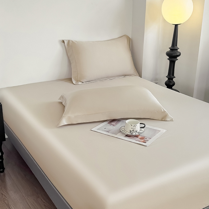 91家纺网 家纺一手货源 找家纺 金喜 2025新款LF级60支莱赛尔天丝床笠三件套纯色天丝床笠 原色