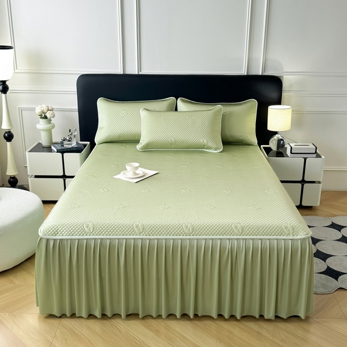 91家纺网 家纺一手货源 找家纺 卡罗兰 2025新款豆豆凉席小冰熊床裙床笠款 薄荷绿