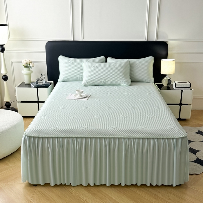 91家纺网 家纺一手货源 找家纺 卡罗兰 2025新款豆豆凉席小冰熊床裙床笠款 水蓝