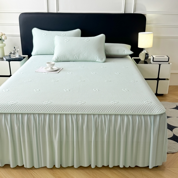 91家纺网 家纺一手货源 找家纺 卡罗兰 2025新款豆豆凉席小冰熊床裙床笠款 水蓝