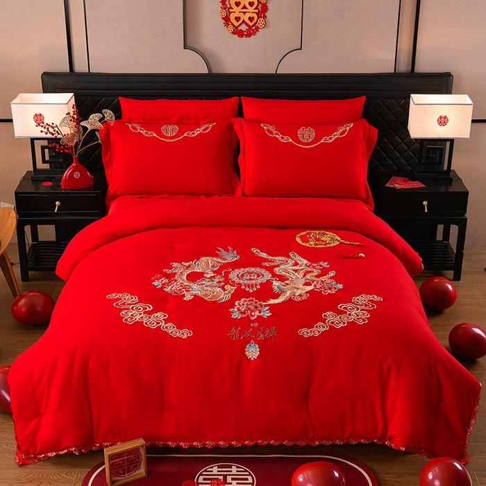 91家纺网 家纺一手货源 找家纺 美伦美 2025新款全棉婚庆冬被被子被芯 龙凤呈祥