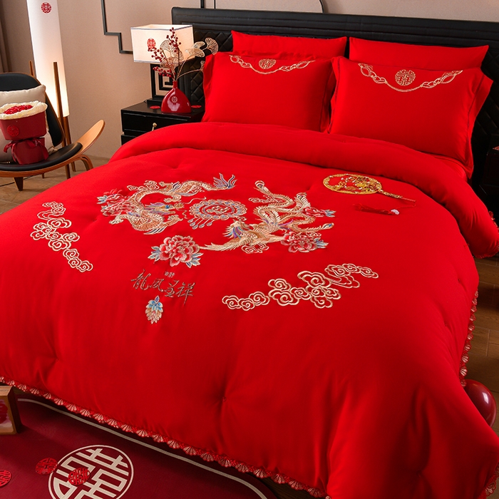 91家纺网 家纺一手货源 找家纺 美伦美 2025新款全棉婚庆冬被被子被芯 龙凤呈祥