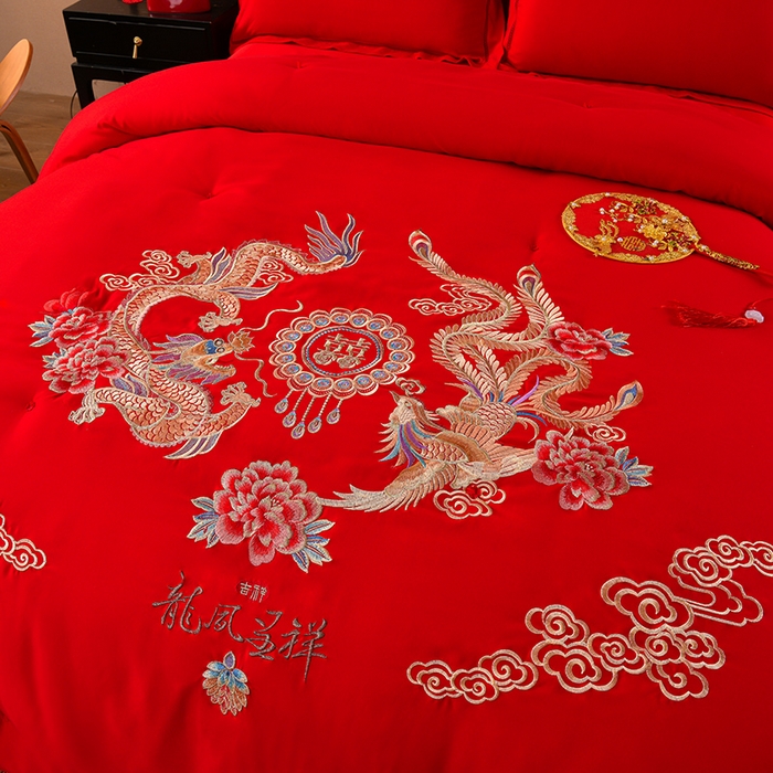 91家纺网 家纺一手货源 找家纺 美伦美 2025新款全棉婚庆冬被被子被芯 龙凤呈祥