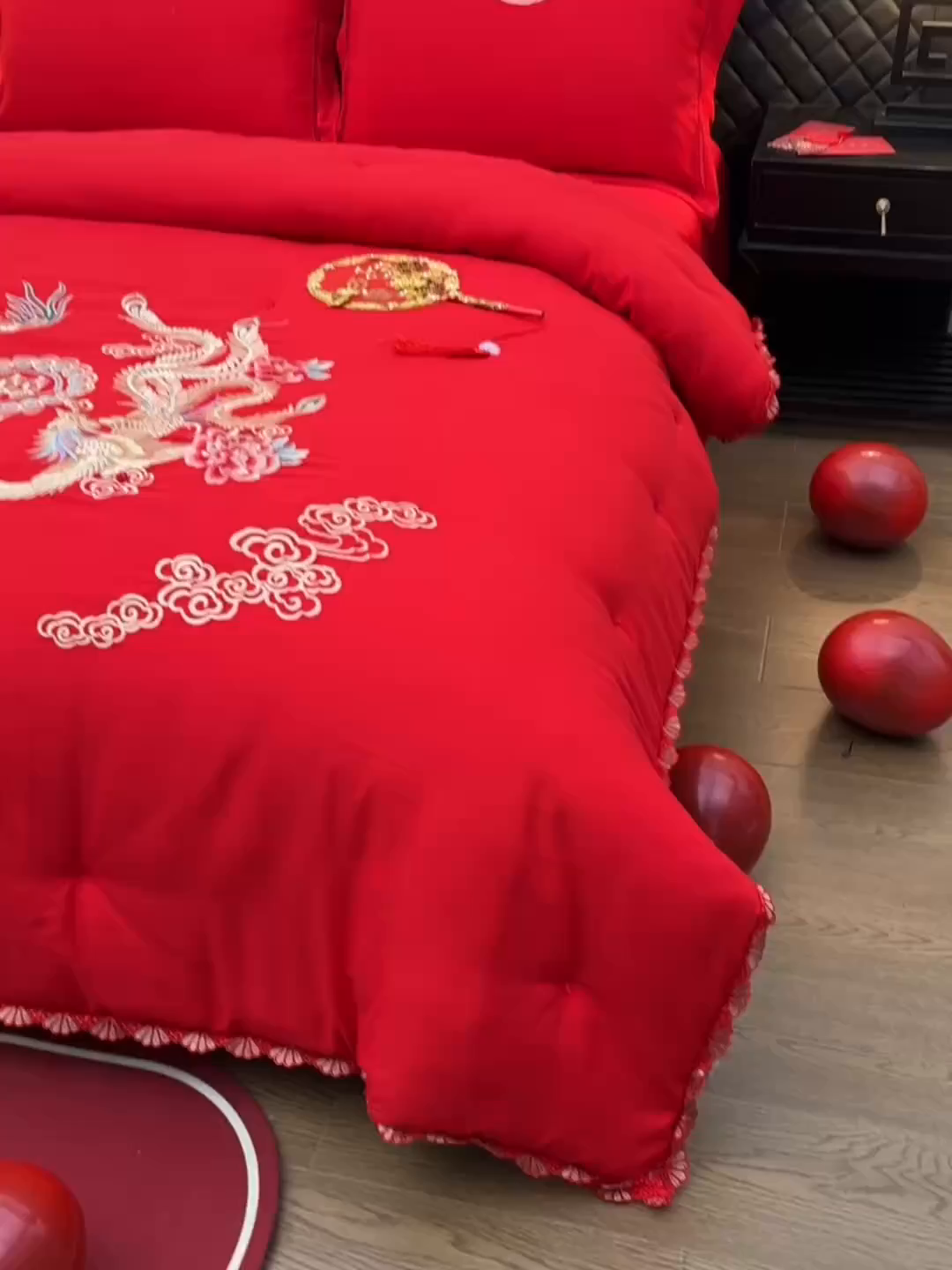 91家纺网 家纺一手货源 找家纺 美伦美 2025新款全棉婚庆冬被被子被芯 龙凤呈祥