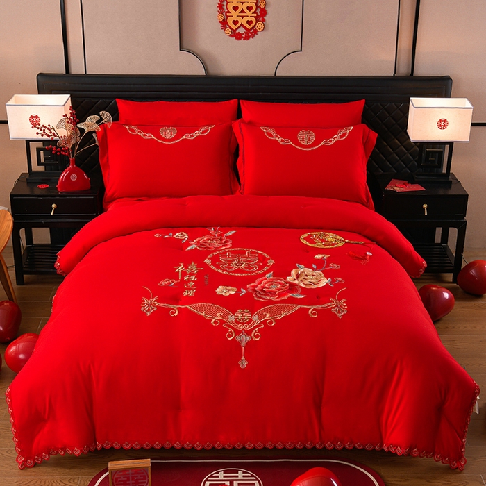 91家纺网 家纺一手货源 找家纺 美伦美 2025新款全棉婚庆冬被被子被芯 禧福连理