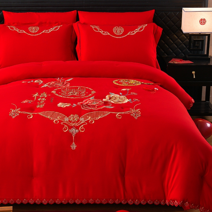 91家纺网 家纺一手货源 找家纺 美伦美 2025新款全棉婚庆冬被被子被芯 禧福连理