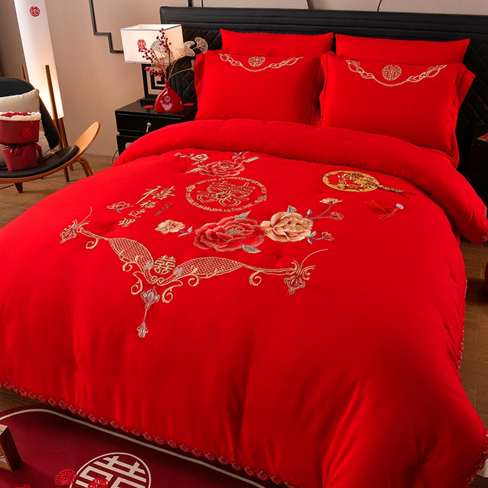 91家纺网 家纺一手货源 找家纺 美伦美 2025新款全棉婚庆冬被被子被芯 禧福连理