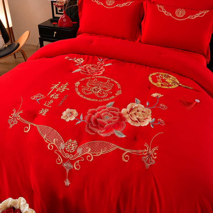 91家纺网 家纺一手货源 找家纺 美伦美 2025新款全棉婚庆冬被被子被芯 禧福连理