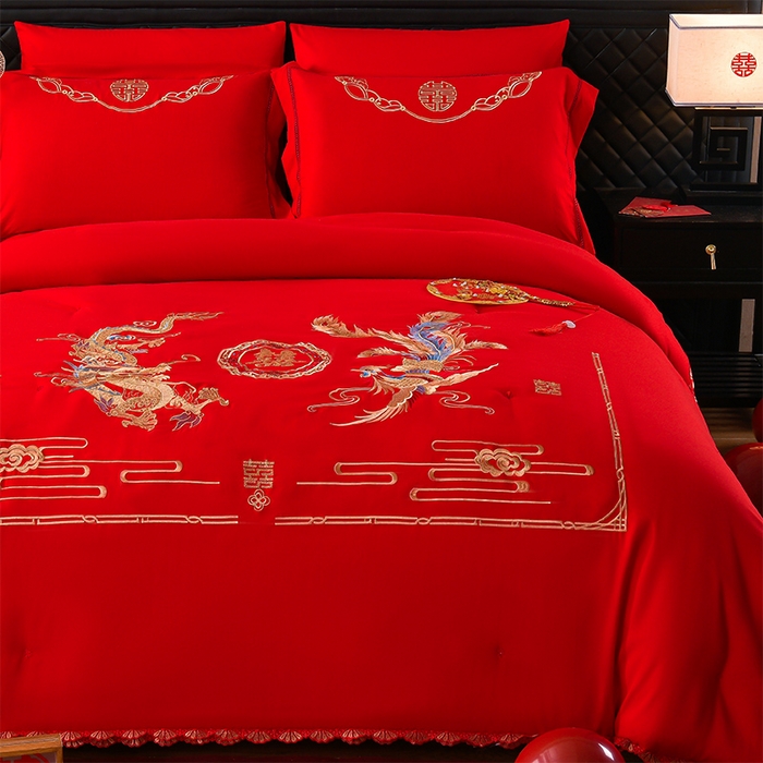 91家纺网 家纺一手货源 找家纺 美伦美 2025新款全棉婚庆冬被被子被芯 龙腾凤跃