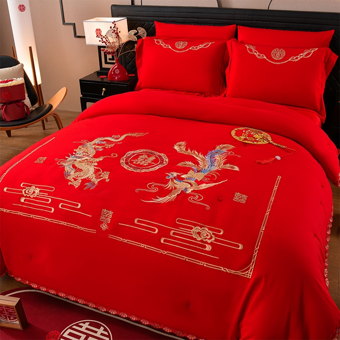 91家纺网 家纺一手货源 找家纺 美伦美 2025新款全棉婚庆冬被被子被芯 龙腾凤跃