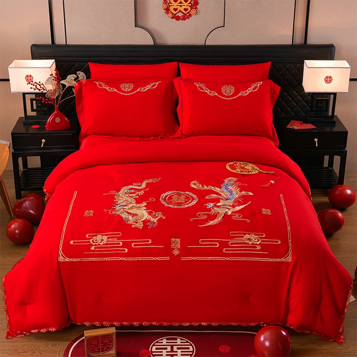 91家纺网 家纺一手货源 找家纺 美伦美 2025新款全棉婚庆冬被被子被芯 龙腾凤跃