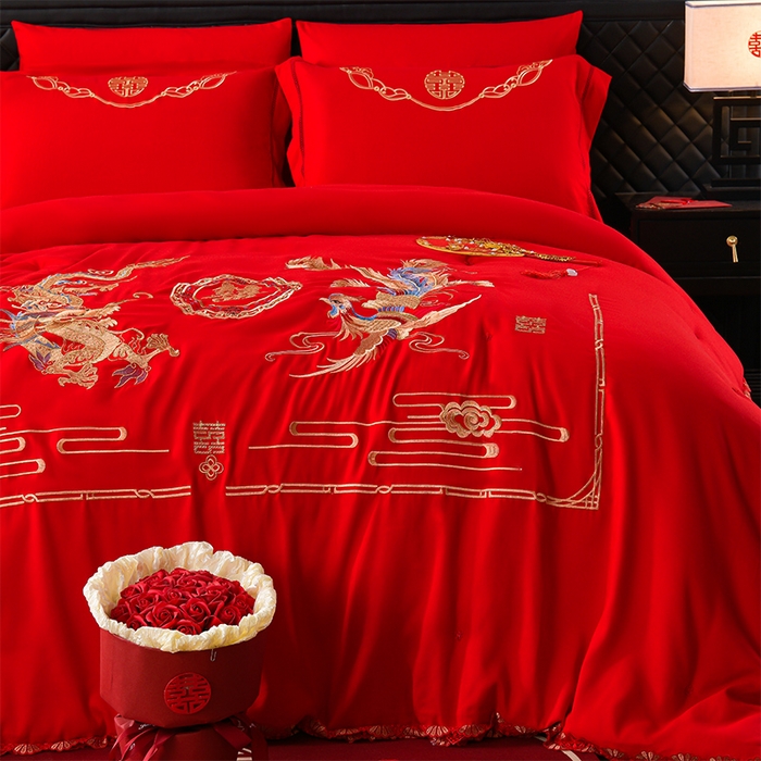 91家纺网 家纺一手货源 找家纺 美伦美 2025新款全棉婚庆冬被被子被芯 龙腾凤跃