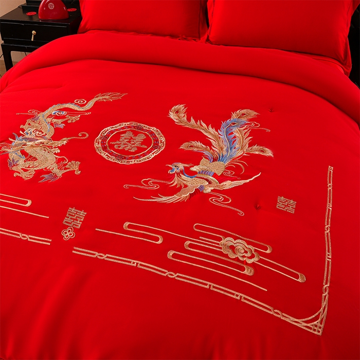 91家纺网 家纺一手货源 找家纺 美伦美 2025新款全棉婚庆冬被被子被芯 龙腾凤跃