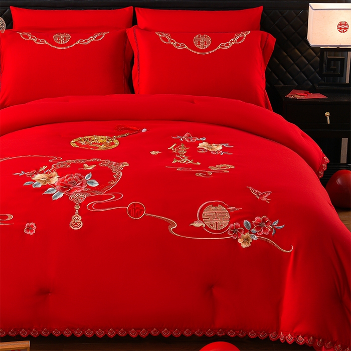 91家纺网 家纺一手货源 找家纺 美伦美 2025新款全棉婚庆冬被被子被芯 佳偶天成