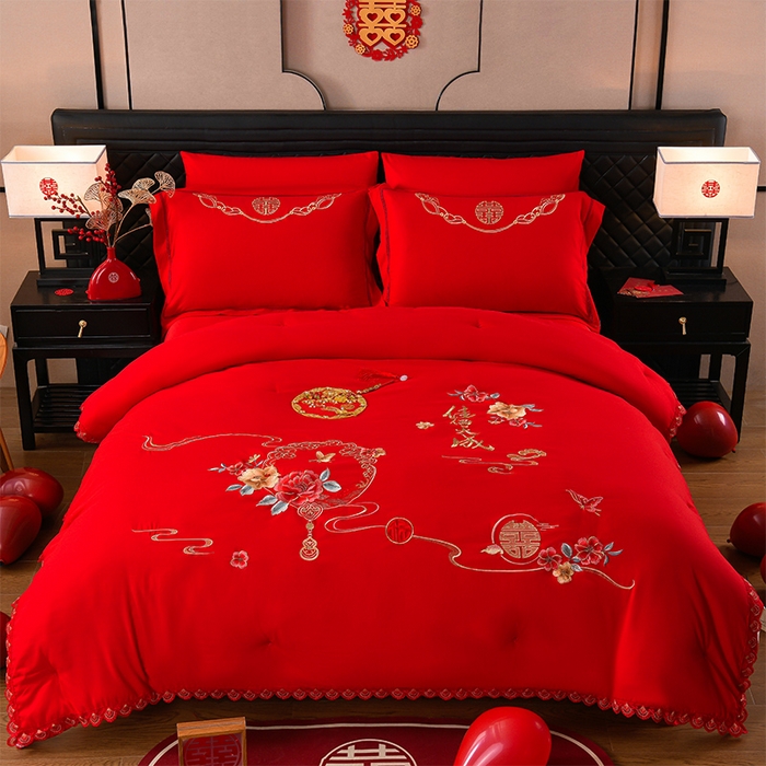 91家纺网 家纺一手货源 找家纺 美伦美 2025新款全棉婚庆冬被被子被芯 佳偶天成