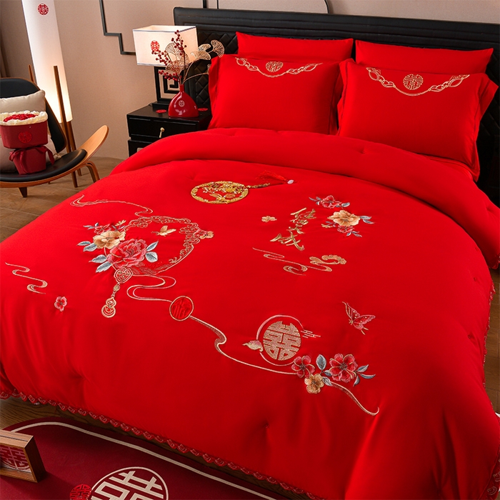 91家纺网 家纺一手货源 找家纺 美伦美 2025新款全棉婚庆冬被被子被芯 佳偶天成