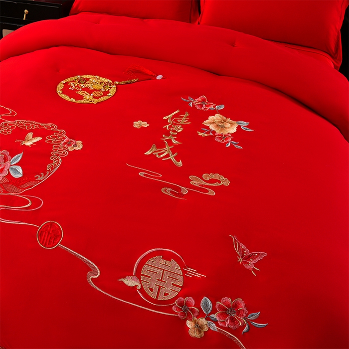 91家纺网 家纺一手货源 找家纺 美伦美 2025新款全棉婚庆冬被被子被芯 佳偶天成