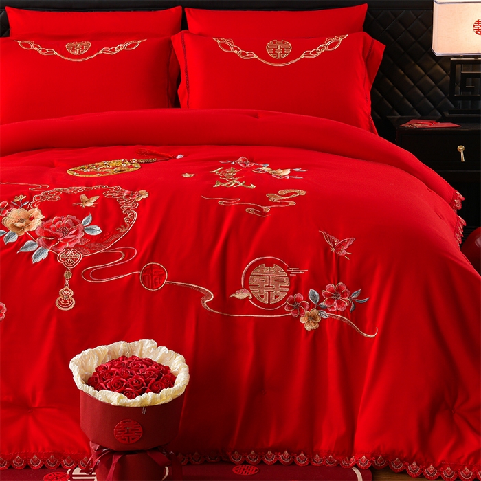 91家纺网 家纺一手货源 找家纺 美伦美 2025新款全棉婚庆冬被被子被芯 佳偶天成