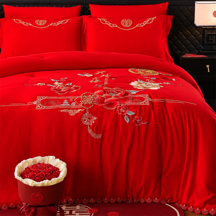 91家纺网 家纺一手货源 找家纺 美伦美 2025新款全棉婚庆冬被被子被芯 天赐良缘