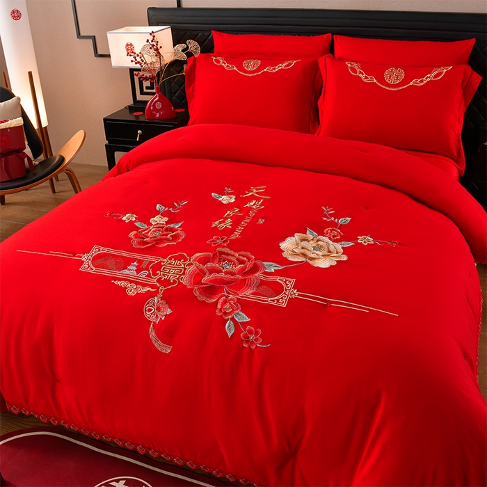 91家纺网 家纺一手货源 找家纺 美伦美 2025新款全棉婚庆冬被被子被芯 天赐良缘