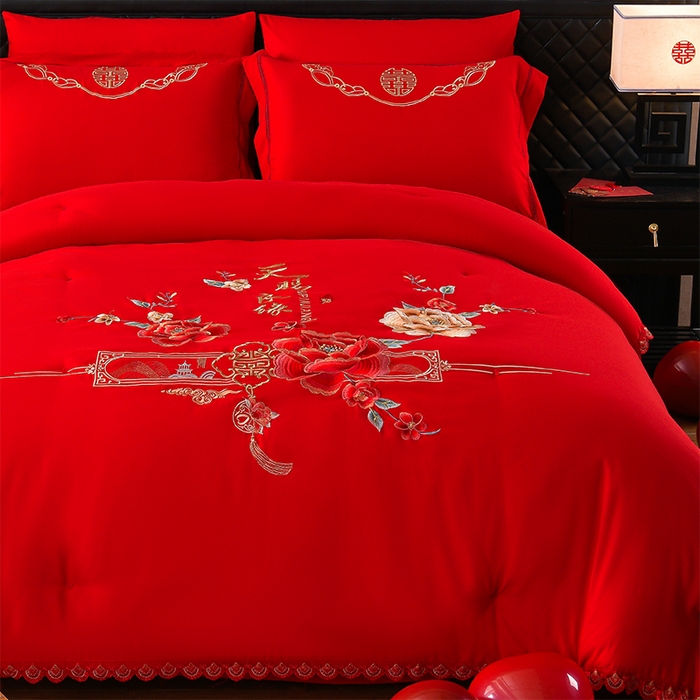 91家纺网 家纺一手货源 找家纺 美伦美 2025新款全棉婚庆冬被被子被芯 天赐良缘