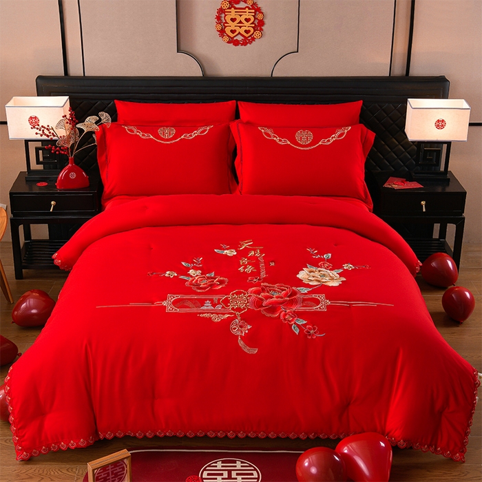 91家纺网 家纺一手货源 找家纺 美伦美 2025新款全棉婚庆冬被被子被芯 天赐良缘