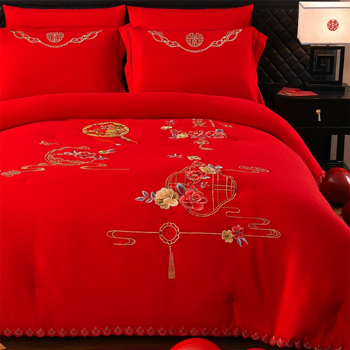 91家纺网 家纺一手货源 找家纺 美伦美 2025新款全棉婚庆冬被被子被芯 喜结连理