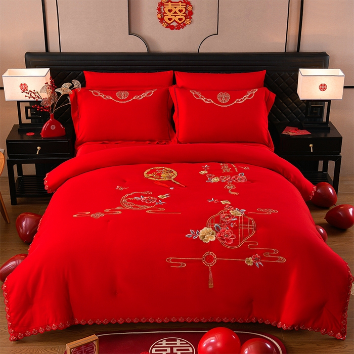 91家纺网 家纺一手货源 找家纺 美伦美 2025新款全棉婚庆冬被被子被芯 喜结连理