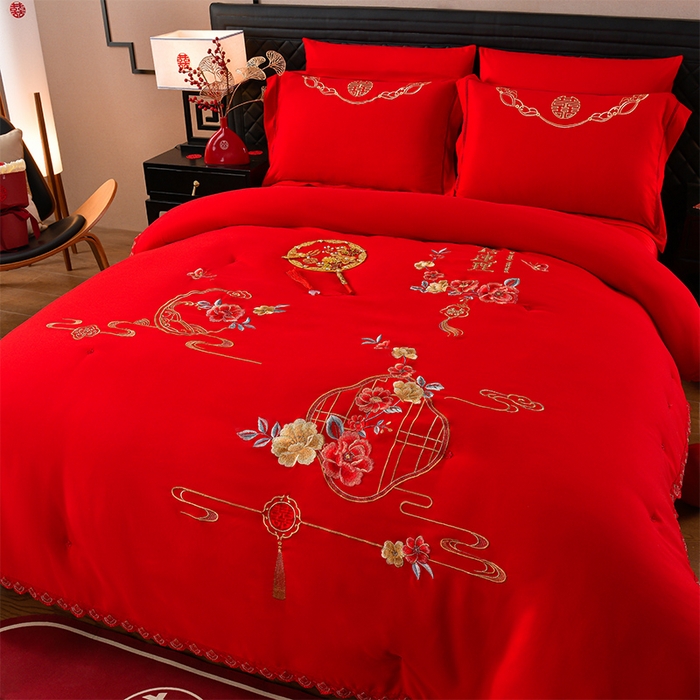 91家纺网 家纺一手货源 找家纺 美伦美 2025新款全棉婚庆冬被被子被芯 喜结连理