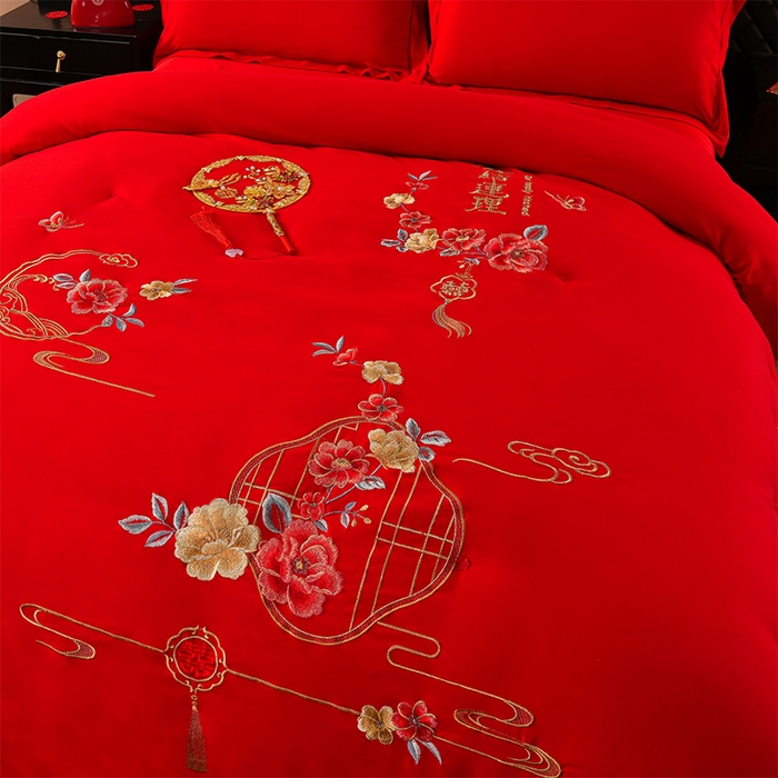 91家纺网 家纺一手货源 找家纺 美伦美 2025新款全棉婚庆冬被被子被芯 喜结连理