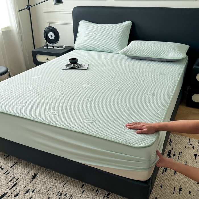 卡罗兰2025新款超声波凉豆豆凉席三件套床笠小冰熊 水蓝