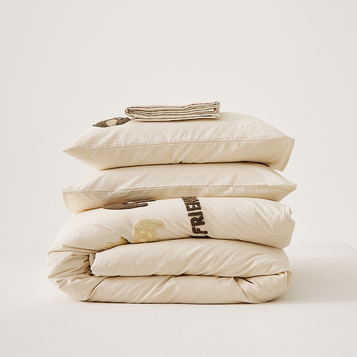 91家纺网 家纺一手货源 找家纺 原研家居 2025新款32支棉麻毛巾绣系列四件套 小邂逅