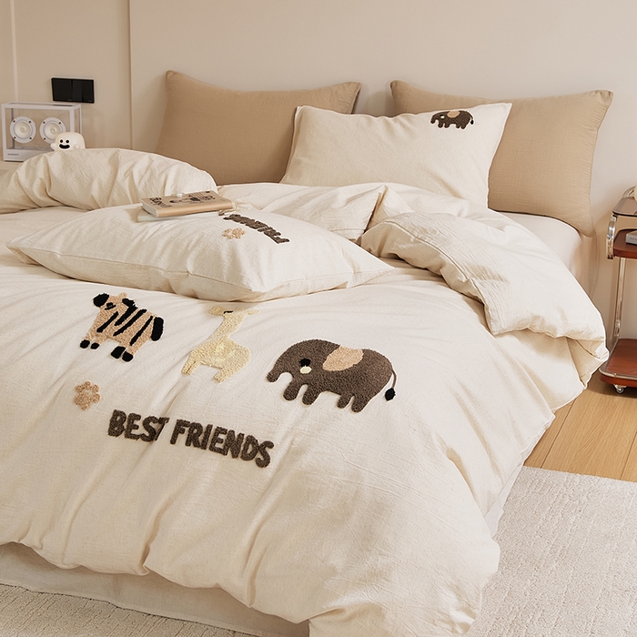 91家纺网 家纺一手货源 找家纺 原研家居 2025新款32支棉麻毛巾绣系列四件套 小邂逅