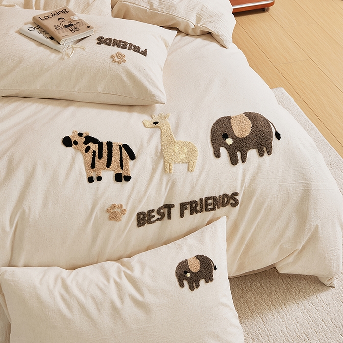 91家纺网 家纺一手货源 找家纺 原研家居 2025新款32支棉麻毛巾绣系列四件套 小邂逅