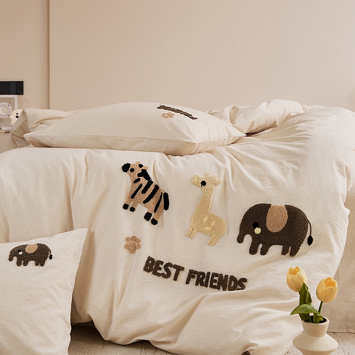 91家纺网 家纺一手货源 找家纺 原研家居 2025新款32支棉麻毛巾绣系列四件套 小邂逅