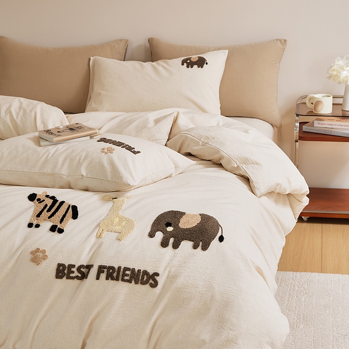 91家纺网 家纺一手货源 找家纺 原研家居 2025新款32支棉麻毛巾绣系列四件套 小邂逅