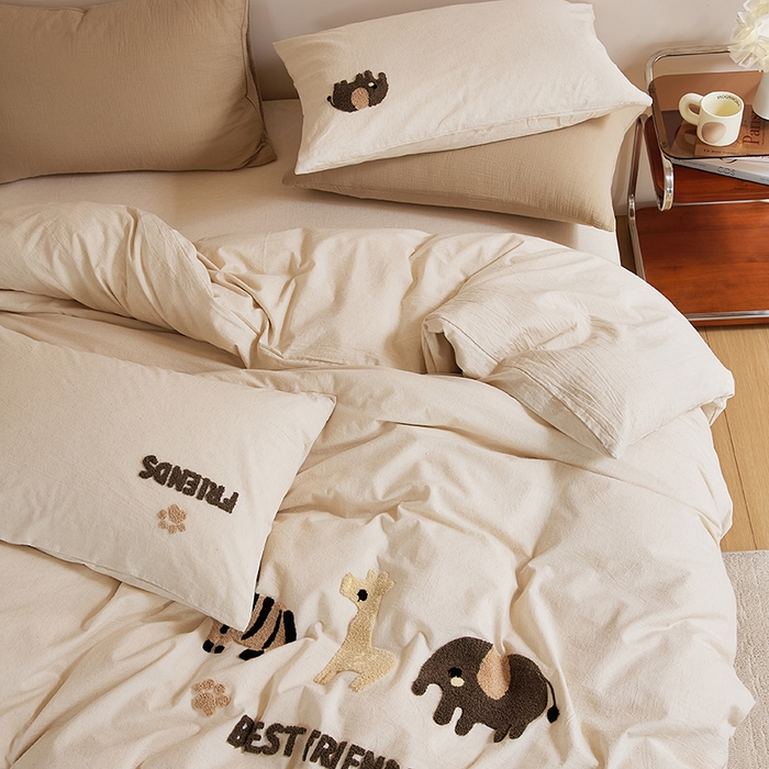 91家纺网 家纺一手货源 找家纺 原研家居 2025新款32支棉麻毛巾绣系列四件套 小邂逅